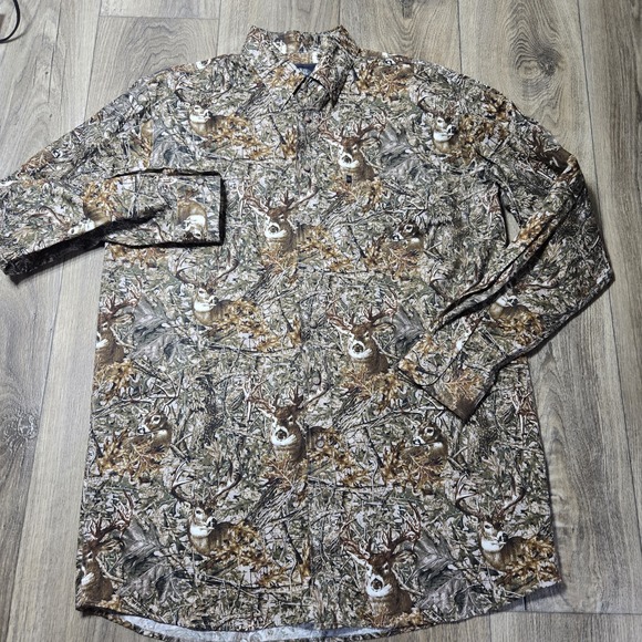 VTG North River Mens LT Camo Button Long Sleeve Hunting Deer AOP Buck Print - Picture 1 of 11